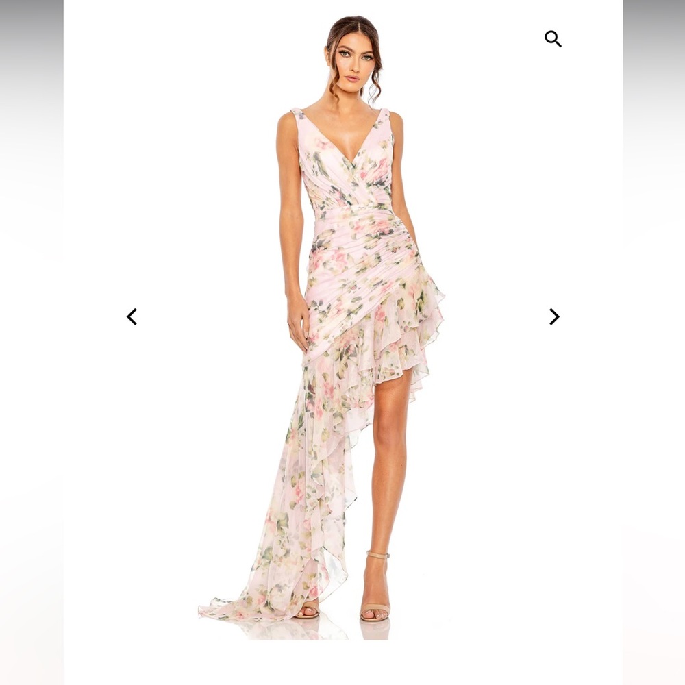 Mac Duggal Women's Ieena Floral Print Asymmetrical Ruffle Hem Dress Size 6
